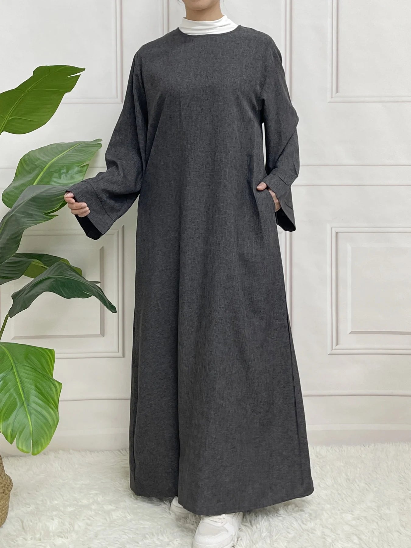 Muslim Abaya Hoodless One Piece Prayer Dress for Women with Belt Basics