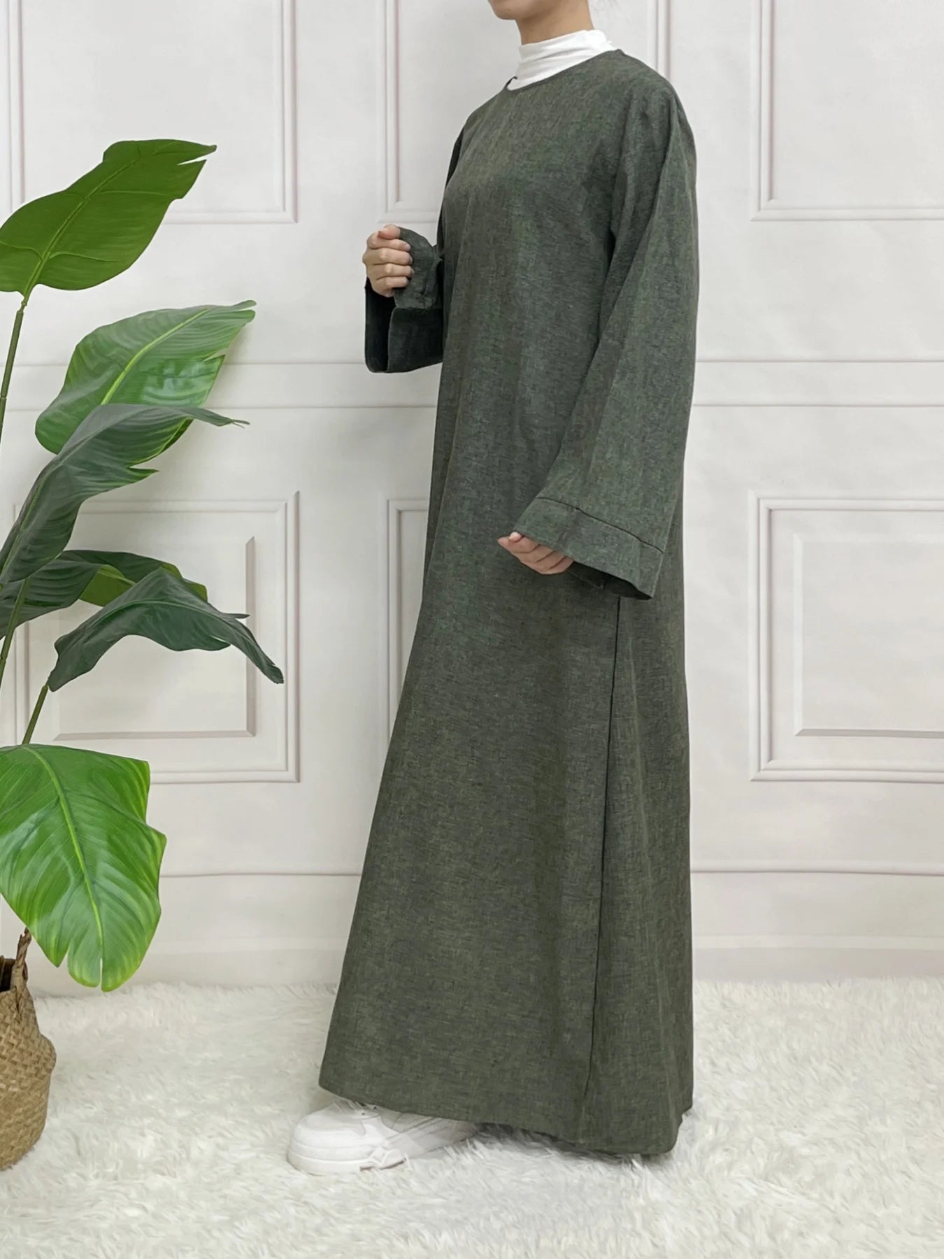 Muslim Abaya Hoodless One Piece Prayer Dress for Women with Belt Basics