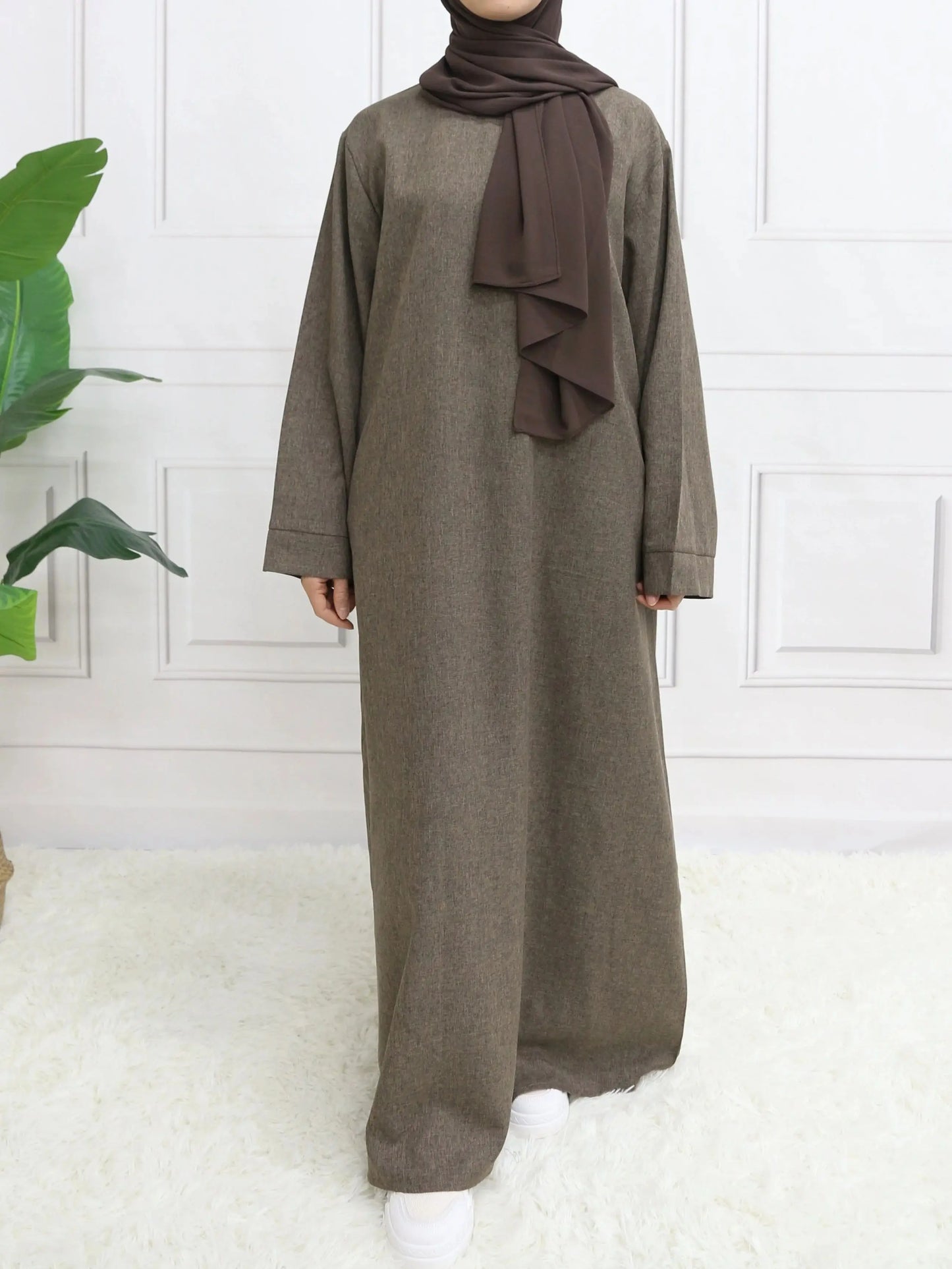 Muslim Abaya Hoodless One Piece Prayer Dress for Women with Belt Basics