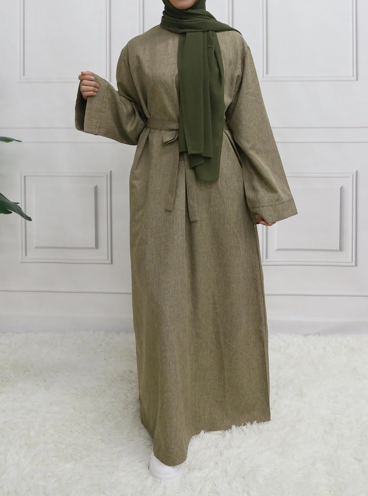 Muslim Abaya Hoodless One Piece Prayer Dress for Women with Belt Basics