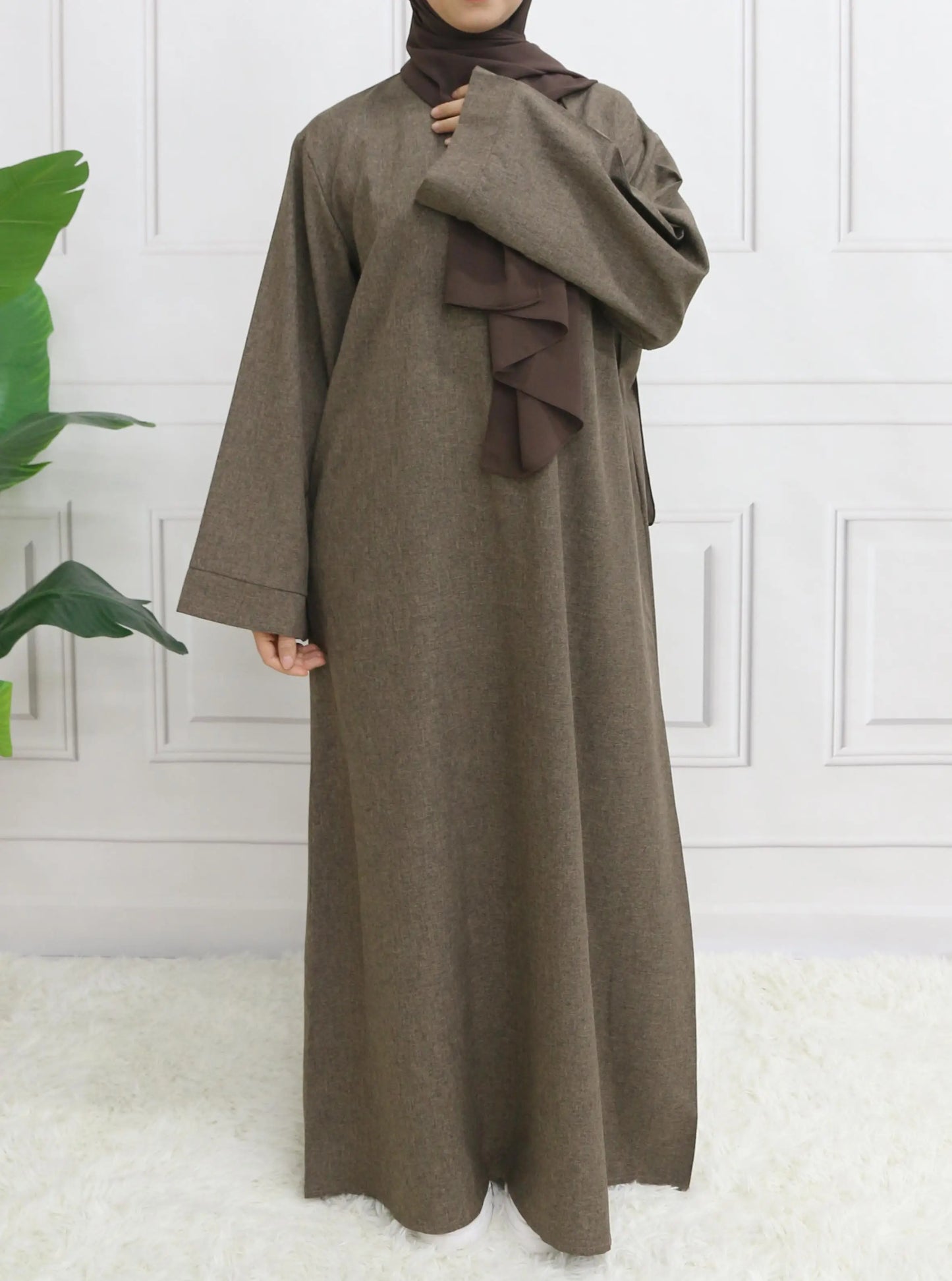 Muslim Abaya Hoodless One Piece Prayer Dress for Women with Belt Basics