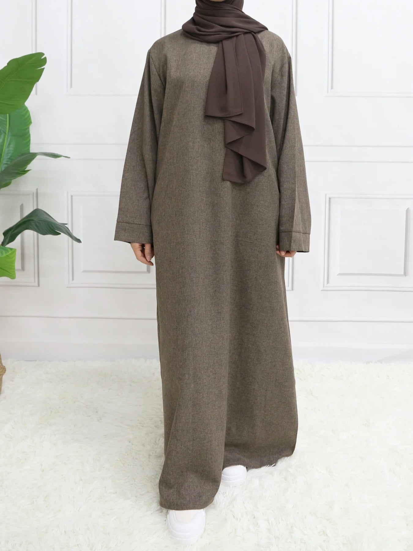 Muslim Abaya Hoodless One Piece Prayer Dress for Women with Belt Basics