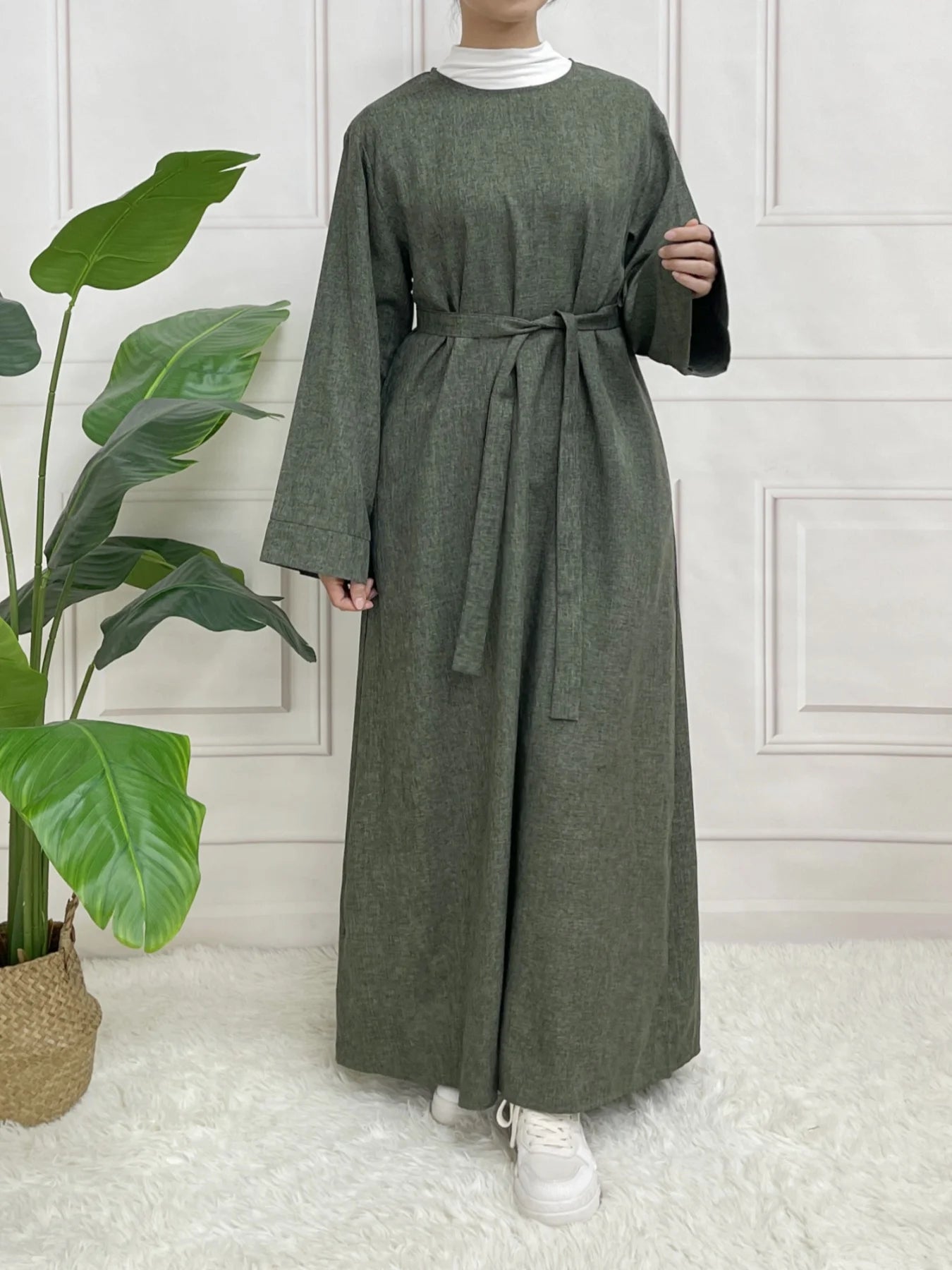 Muslim Abaya Hoodless One Piece Prayer Dress for Women with Belt Basics