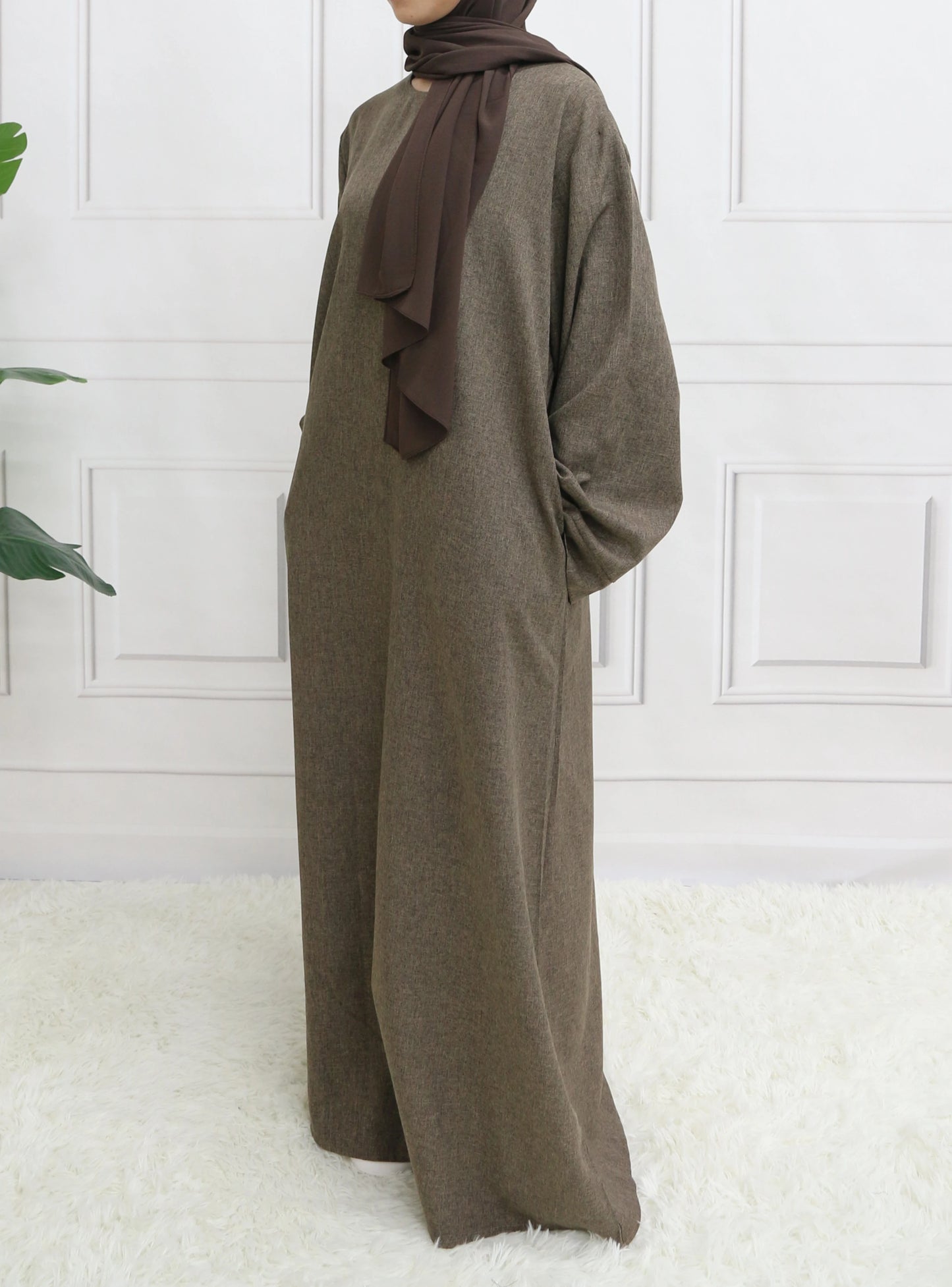 Muslim Abaya Hoodless One Piece Prayer Dress for Women with Belt Basics